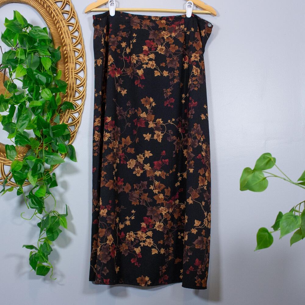 Black Autumn Floral Midi Dress Sleeveless 90s Minimal Elegant Vtg | Dark Autumn